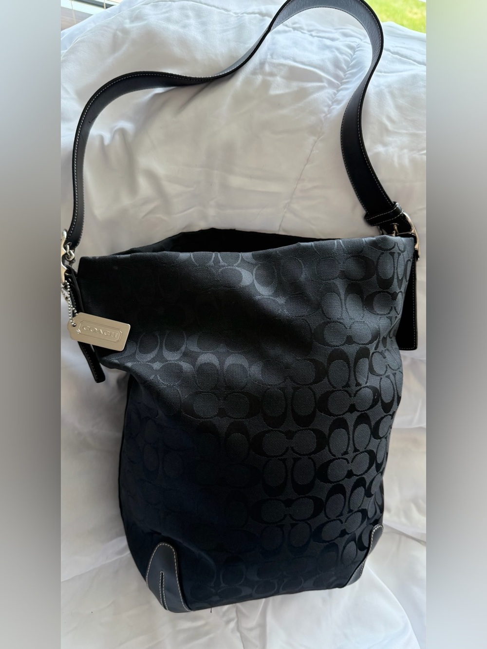 Coach Black Signature Jacquard Bucket Shoulder Bag